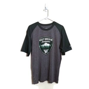 Keep Oregon Awesome Graphic Print Ringer Tee Shirt Sz Large Mens